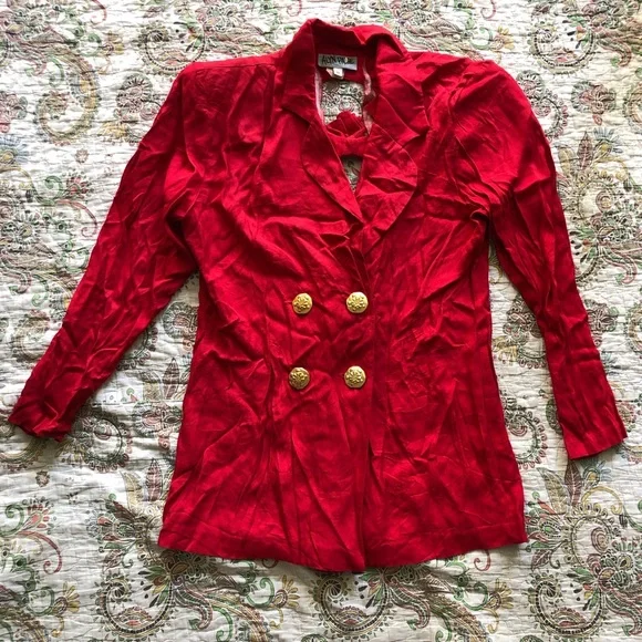 Unique Red vintage blazer w/double-breasted gold buttons keyhole back blazer - Picture 2 of 9